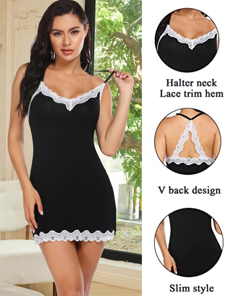 Avidlove Sexy Lingerie for Women Lace Chemise Slip Sleepwear (Black and Whiteï¼ŒL) - Image 5